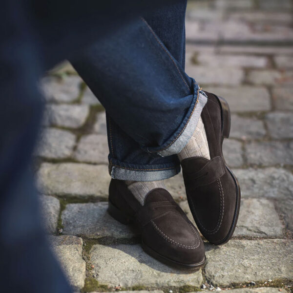 Imperial Choc Brown Suede Saddle Loafer College F fit leather sole