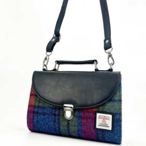 Harris Tweed Mini-Tagestasche in Blau/Rosa Karo