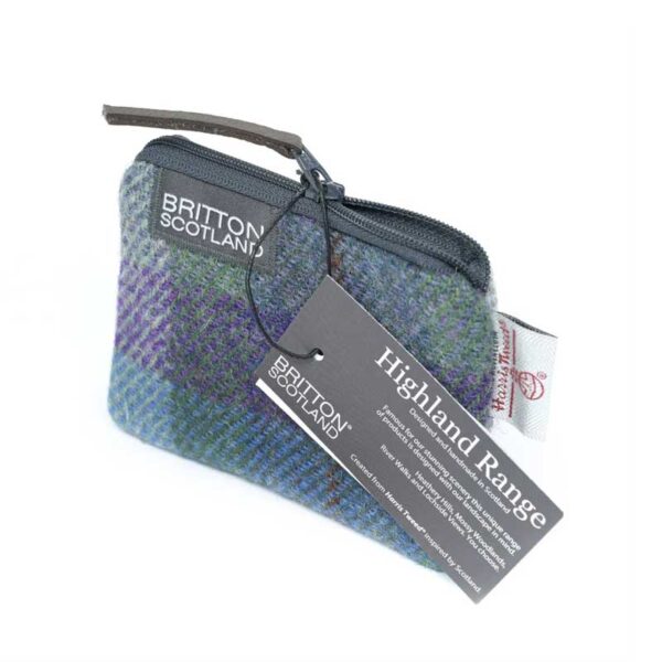Harris Tweed Highland Kartenhandtasche, blau-grün kariert