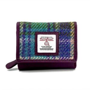 Harris Tweed Trifold Geldbörse, Grün/Lila Karomuster