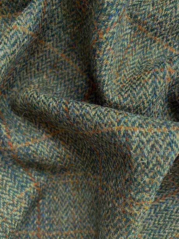 Harris Tweed Hose ''Mr. Miller " In Oliv-Blue Overcheck