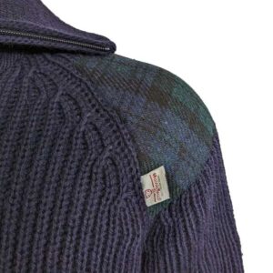 Pullover mit Reißverschluss und Harris-Tweed-Applikationen, Marineblau