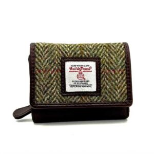 Dreifach gefaltete Handtasche aus Harris Tweed in Country Green