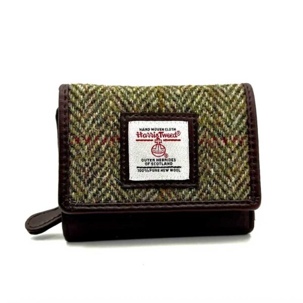 Dreifach gefaltete Handtasche aus Harris Tweed in Country Green