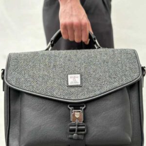 Harris Tweed Laptoptasche, Schwarz-Grau Fischgrätmuster
