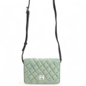 Harris Tweed Stepp-Schultertasche in Türkis-Fischgrätmuster
