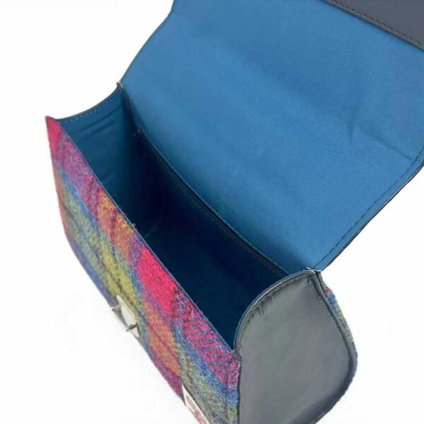 Harris Tweed Mini-Tagestasche in Blau/Rosa Karo