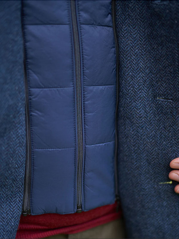 Herren Kurzmantel ”Flynston” Mit Westeneinsatz In Blue Herringbone