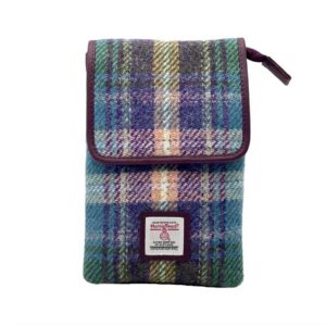 Harris Tweed Mini-Umhängetasche in Grün/Lila Karomuster