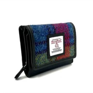 Harris Tweed Trifold Geldbörse, Blau/Rosa Karo