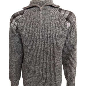 Pullover mit Reißverschluss und Harris-Tweed-Applikationen, Natur