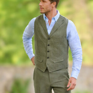 Herren Leinenweste ''Wales'' In Oliv