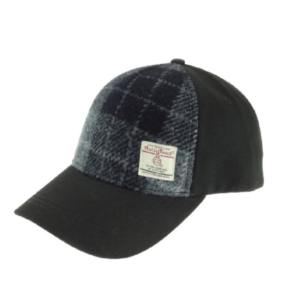 Baseballkappe mit Harris Tweed in Grau & Schwarz Tartan