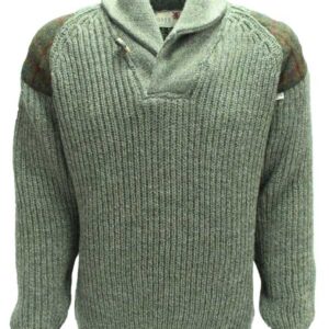 Grobstrickpullover mit Schalkragen und Harris-Tweed-Einsätzen (Derbytweed)