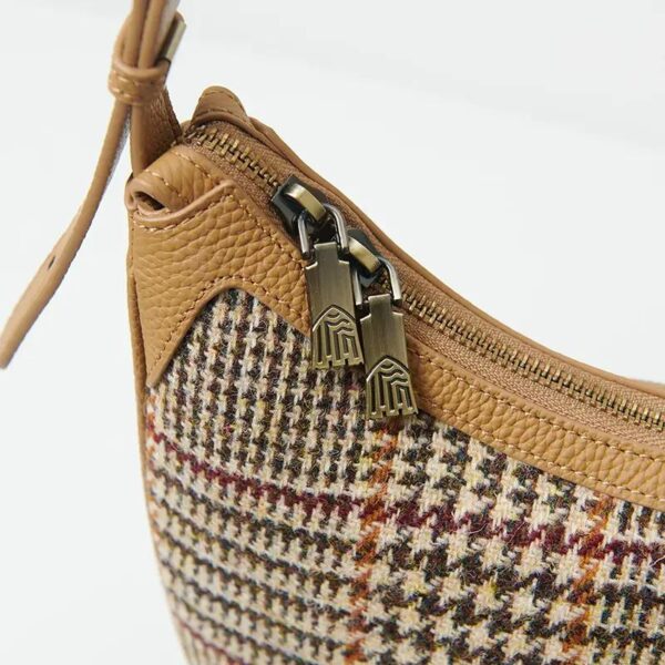 Harris-Tweed-Schultertasche, Modell Ellon, Islander, Beige Hahnentrittmuster