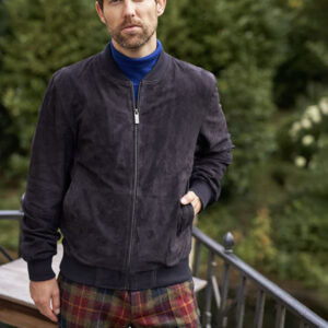 Herren Lederblouson ”Bomber” Aus Ziegenvelours In Navy
