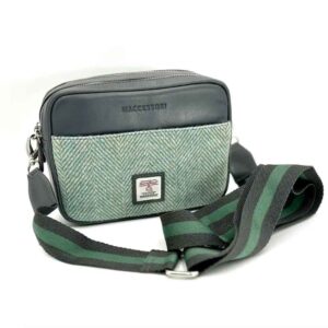 Harris Tweed Kameratasche in Türkis-Fischgrätmuster