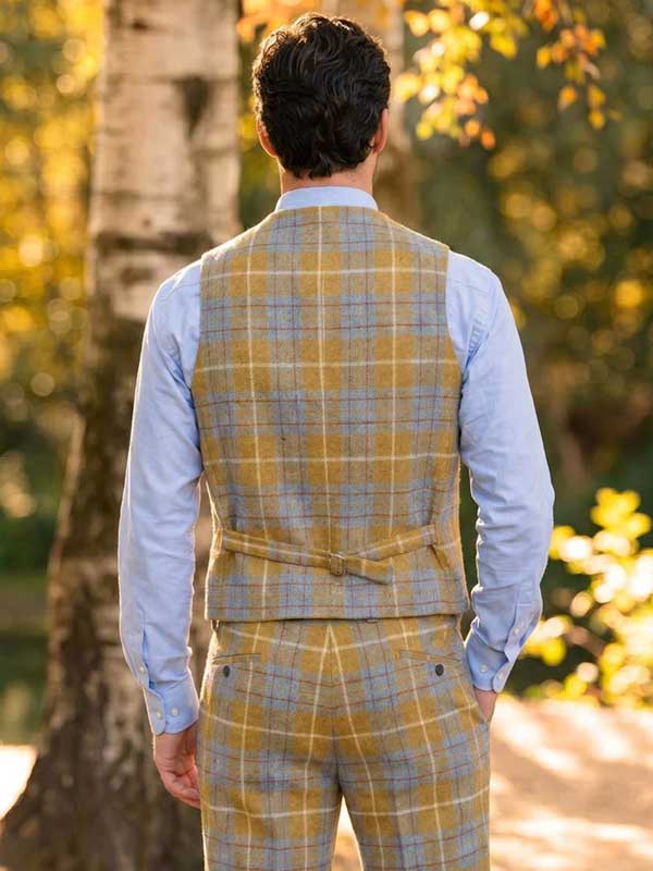 Harris Tweed Weste ''Wales'' In Amber Check