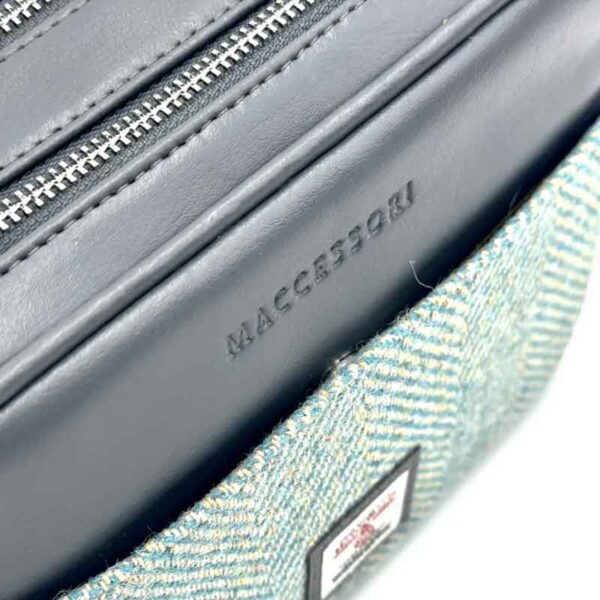 Harris Tweed Kameratasche in Türkis-Fischgrätmuster