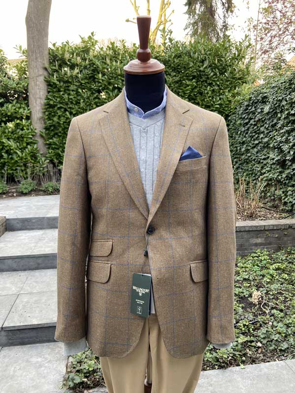 Wellington Seiden Sommer Sakko Sand Check