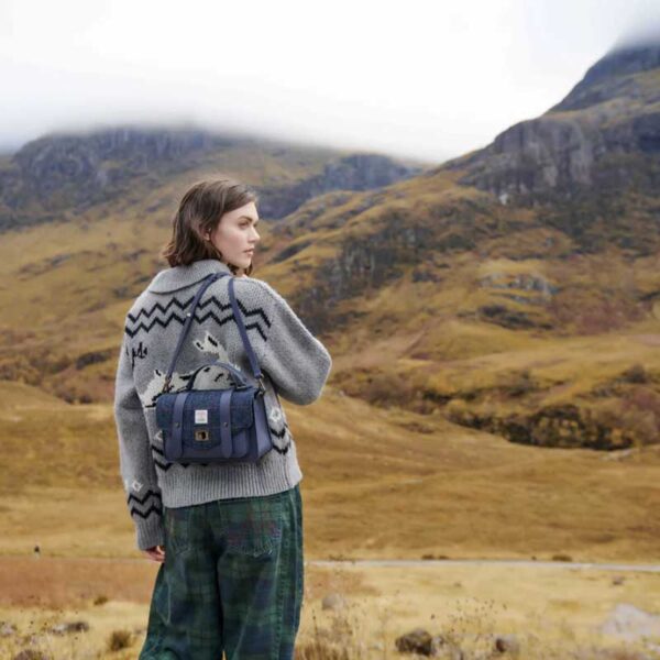 Harris Tweed Clutch, The Leather Medium Satchel, Islander, Marine Check