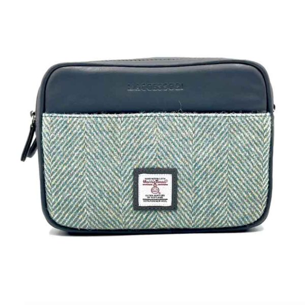 Harris Tweed Kameratasche in Türkis-Fischgrätmuster