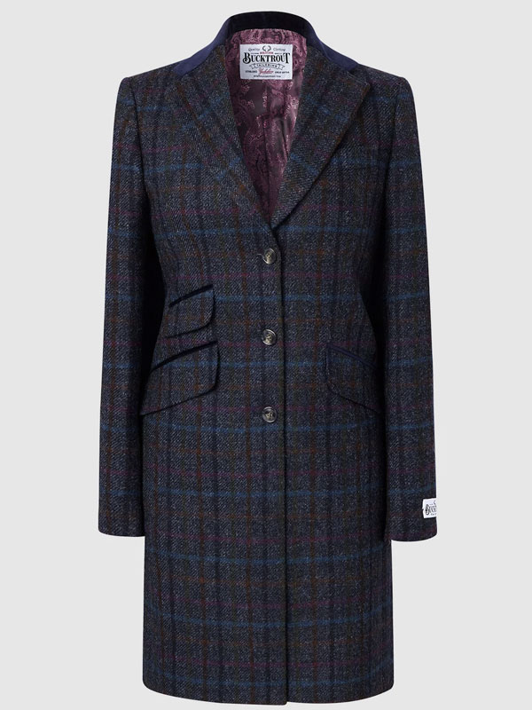 Tori 3/4 Damen Mantel Marineblau Multi Check