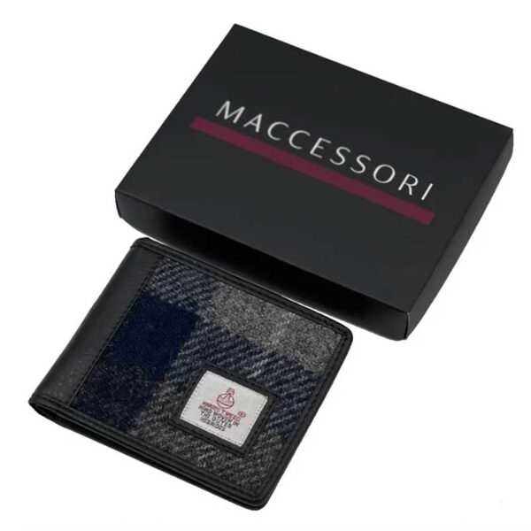 Harris Tweed Bifold Geldbörse in Blau-Karo