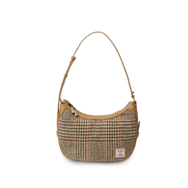 Harris-Tweed-Schultertasche, Modell Ellon, Islander, Beige Hahnentrittmuster