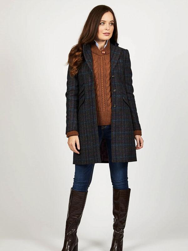 Tori 3/4 Damen Mantel Marineblau Multi Check