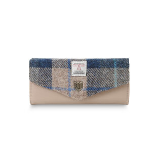 Harris Tweed Geldbörse, The Large Clasp, Marineblau-Beige-Tartan