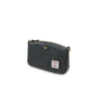 Harris Tweed Schultertasche, The Ailsa, Schwarz-Graues Fischgrätmuster