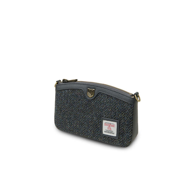 Harris Tweed Schultertasche, The Ailsa, Schwarz-Graues Fischgrätmuster