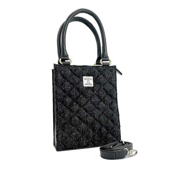 Harris Tweed Stepp-Mini-Tragetasche in Anthrazit