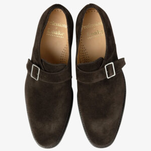 Loake Dark Brown Suede Strap Monk Shoe Claridge G fit Welted rubber sole
