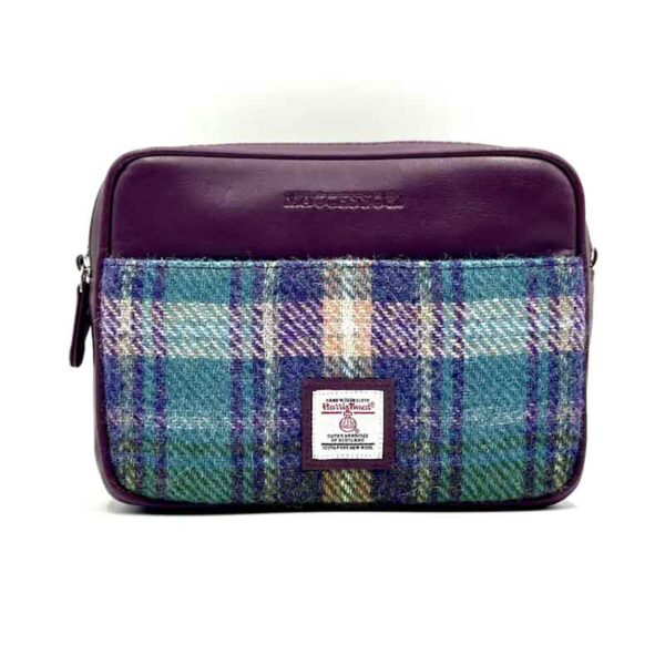 Harris Tweed Kameratasche in Grün/Lila Karomuster