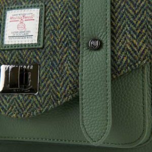 Harris Tweed Clutch, The Leather Medium Satchel, Islander, Dark Green Fischgrätmuster