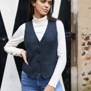 Damen Harris Tweed Weste "Lea" In Blue Herringbone
