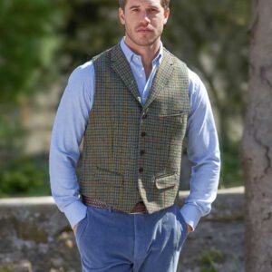 Harris Tweed Weste "Wales" In Green Castle