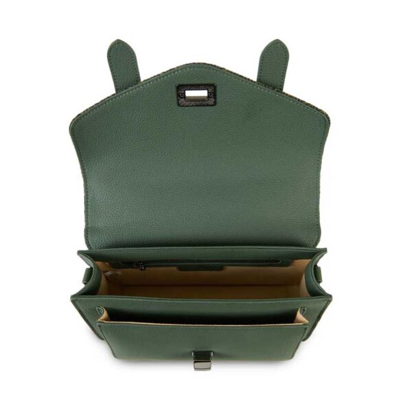 Harris Tweed Clutch, The Leather Medium Satchel, Islander, Dark Green Fischgrätmuster
