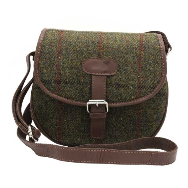 Harris Tweed Rowan Satteltasche, grün kariert