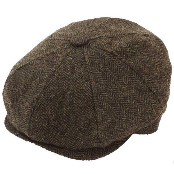 Plain Eight Panel Herringbone Cap Grey