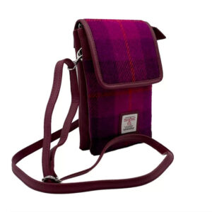Harris Tweed Mini-Umhängetasche in Lila-Karo