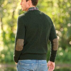 Herren Strickpullover ''Jack'' In Forrest Green Mit Harris Tweed Applikationen