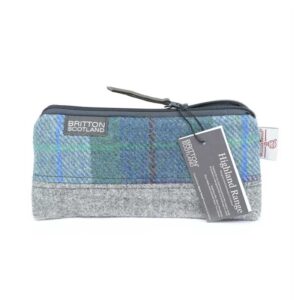 Kosmetiktasche aus Harris Tweed Highland Range, blau-grün kariert
