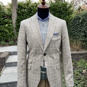 Wellington Seiden Sommer Sakko Beige Glen Check
