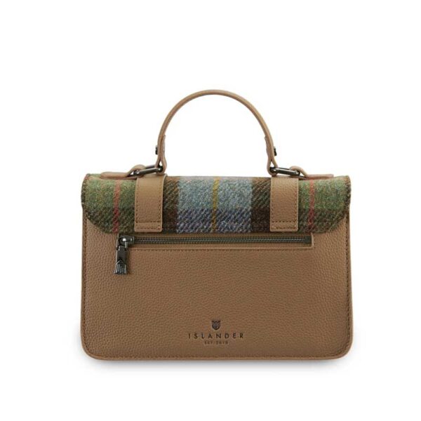 Harris Tweed Clutch, The Leather Medium Satchel, Islander, Kastanienblaues Tartan