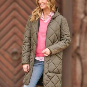 Damen Steppmantel ''Perth Polar'' Mit Polar Fleece & Tweed Applikationen In Oliv