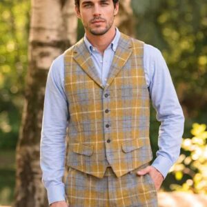 Harris Tweed Weste ''Wales'' In Amber Check