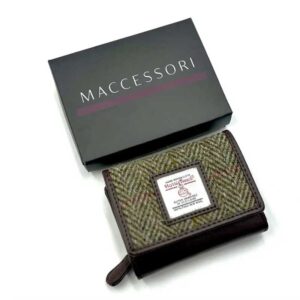 Dreifach gefaltete Handtasche aus Harris Tweed in Country Green